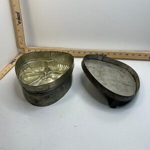 Vintage French Heart Shaped Tin Mold Antique Kitchen Decor Metal Trinket box